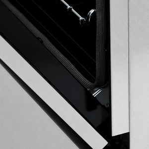 ZLINE 48 in. 6.0 cu. ft. Legacy Dual Fuel Range with 7 Burner Gas Cooktop and 2 Electric Ovens in Satin Stainless Steel (RAS-SN-48) StayPut oven door hinge.