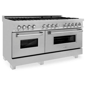 ZLINE 60 in. 7.4 cu. ft. Legacy Dual Fuel Range with 9 Burner Gas Cooktop and 2 Electric Convection Ovens in Satin Stainless Steel (RAS-SN-60) main image.