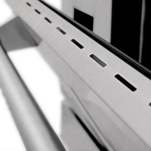 ZLINE 48 in. 6.0 cu. ft. Legacy Dual Fuel Range with Gas Cooktop and 2 Electric Ovens in Satin Stainless Steel with 6 Brass Burners (RAS-SN-BR-48) oven door detail.