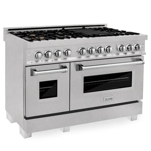 ZLINE 48 in. 6.0 cu. ft. Legacy Dual Fuel Range with Gas Cooktop and 2 Electric Ovens in Satin Stainless Steel with 6 Brass Burners (RAS-SN-BR-48) main image.