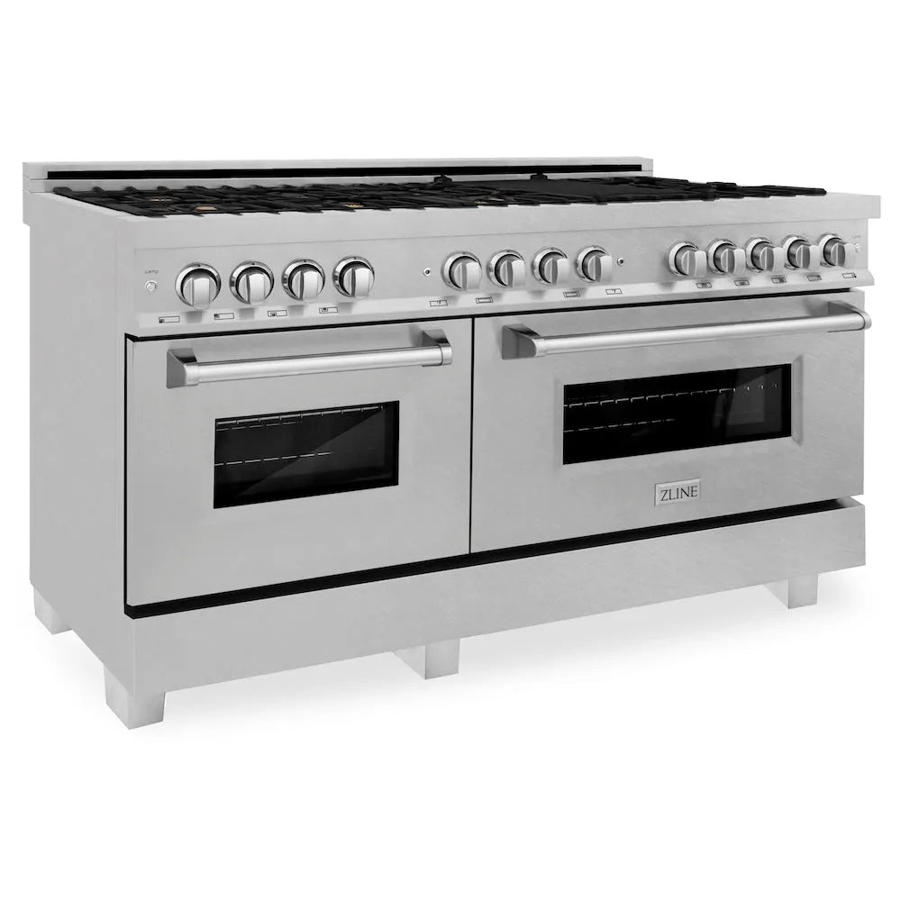 ZLINE 60 in. 7.4 cu. ft. Legacy Dual Fuel Range with Gas Cooktop and 2 Electric Convection Ovens in Satin Stainless Steel with 8 Brass Burners (RAS-SN-BR-60) main image.