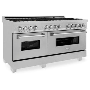 ZLINE 60 in. 7.4 cu. ft. Legacy Dual Fuel Range with Gas Cooktop and 2 Electric Convection Ovens in Satin Stainless Steel with 8 Brass Burners (RAS-SN-BR-60) main image.
