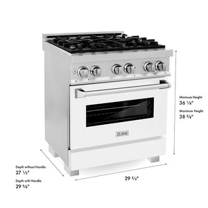 ZLINE 30 in. 4.0 cu. ft. Legacy Dual Fuel Range with 4 Burner Gas Cooktop and Electric Convection Oven in Satin Stainless Steel and White Matte Door (RAS-WM-30)