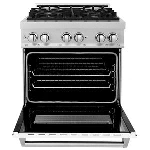 ZLINE 30 in. 4.0 cu. ft. Legacy Dual Fuel Range with 4 Burner Gas Cooktop and Electric Convection Oven in Satin Stainless Steel and White Matte Door (RAS-WM-30)