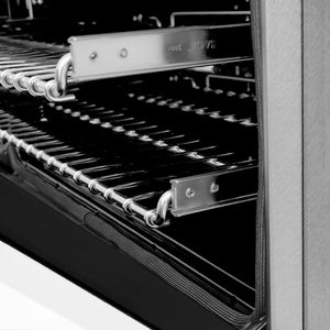 ZLINE 30 in. 4.0 cu. ft. Legacy Dual Fuel Range with 4 Burner Gas Cooktop and Electric Convection Oven in Satin Stainless Steel and White Matte Door (RAS-WM-30) oven with open door showing interior racks.