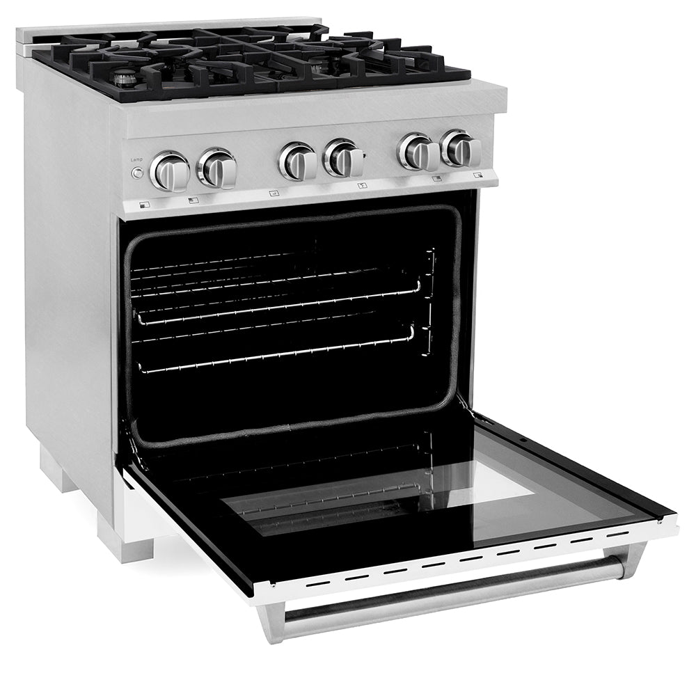 ZLINE 30 in. 4.0 cu. ft. Legacy Dual Fuel Range with 4 Burner Gas Cooktop and Electric Convection Oven in Satin Stainless Steel and White Matte Door (RAS-WM-30)