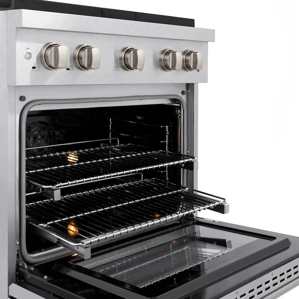 ZLINE 30 in. 4.2 cu. ft. Paramount Dual Fuel Range with 4 Burner Gas Cooktop and Electric Convection Oven in Satin Stainless Steel (SDRS-30) oven racks.