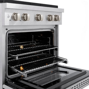 ZLINE 30 in. 4.2 cu. ft. Paramount Dual Fuel Range with 4 Burner Gas Cooktop and Electric Convection Oven in Satin Stainless Steel (SDRS-30) oven racks.