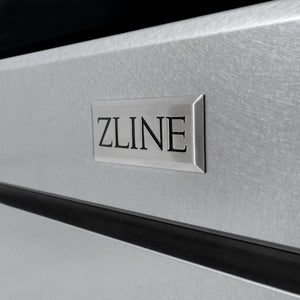 ZLINE 48 in. 6.7 cu. ft. Paramount Double Oven Dual Fuel Range with 8 Burner Gas Cooktop in Satin Stainless Steel (SDRS-48) ZLINE badge logo.