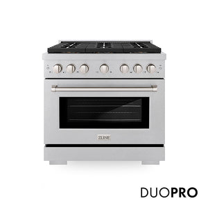 ZLINE 36 in. 5.2 cu. ft. Paramount Dual Fuel Range with 6 Burner DuoPro™ Cooktop and Electric Convection Oven in Satin Stainless Steel (PSDRS-36)