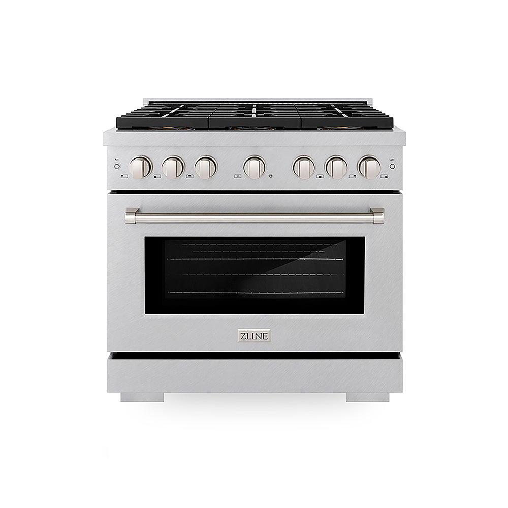 ZLINE 36 in. 5.2 cu. ft. Paramount Dual Fuel Range with 6 Burner DuoPro™ Cooktop and Electric Convection Oven in Satin Stainless Steel (PSDRS-36)