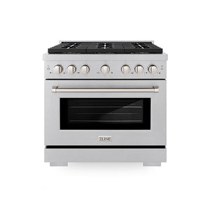 ZLINE 36 in. 5.2 cu. ft. Paramount Dual Fuel Range with 6 Burner DuoPro™ Cooktop and Electric Convection Oven in Satin Stainless Steel (PSDRS-36)