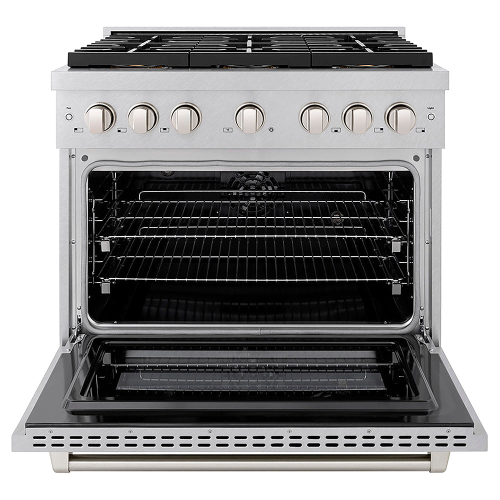 ZLINE 36 in. 5.2 cu. ft. Paramount Dual Fuel Range with 6 Burner DuoPro™ Cooktop and Electric Convection Oven in Satin Stainless Steel (PSDRS-36)