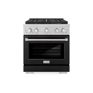 ZLINE 30 in. 4.2 cu. ft. Paramount Dual Fuel Range with 4 Burner DuoPro™ Cooktop and Electric Convection Oven in Satin Stainless Steel with Black Matte Door (PSDRS-BLM-30)