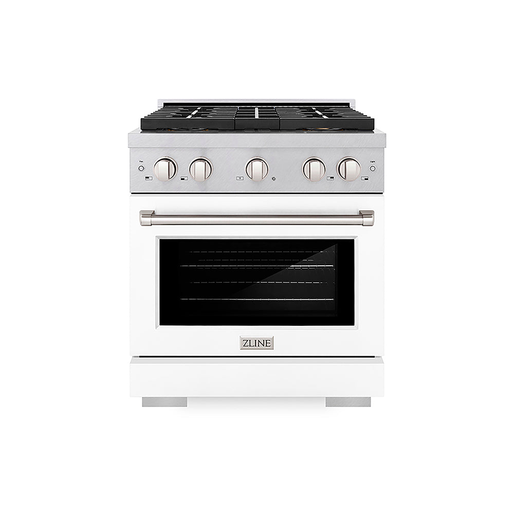 ZLINE 30 in. 4.2 cu. ft. Paramount Dual Fuel Range with 4 Burner DuoPro™ Cooktop and Electric Convection Oven in Satin Stainless Steel with White Matte Door (PSDRS-WM-30)