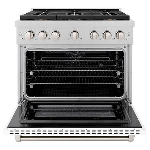 ZLINE 36 in. 5.2 cu. ft. Paramount Dual Fuel Range with 6 Burner DuoPro™ Cooktop and Electric Convection Oven in Satin Stainless Steel with White Matte Door (PSDRS-WM-36)