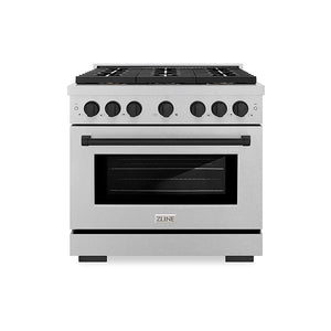 ZLINE Autograph Edition 36 in. 5.2 cu. ft. Paramount Dual Fuel Range with 6 Burner DuoPro™ Cooktop and Electric Convection Oven in Satin Stainless Steel and Matte Black Accents (PSDRSZ-36-MB)