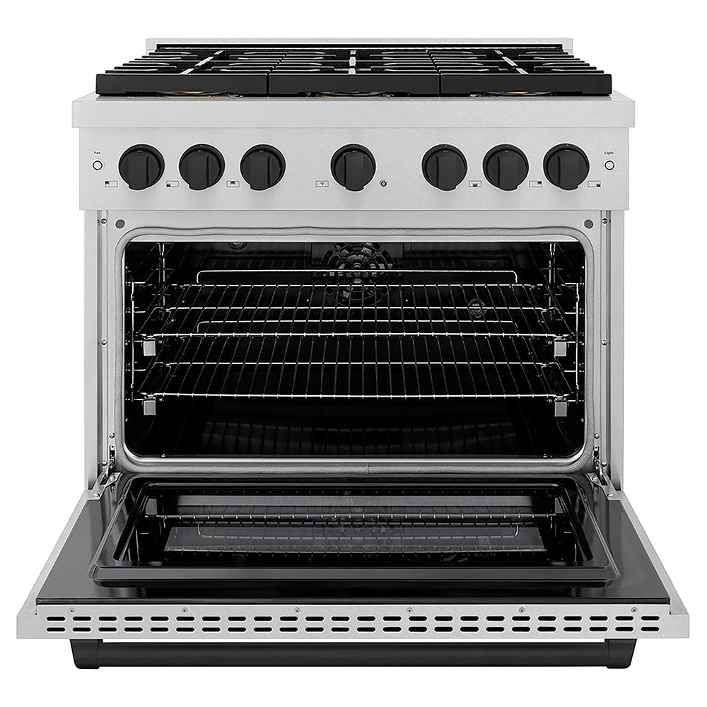 ZLINE Autograph Edition 36 in. 5.2 cu. ft. Paramount Dual Fuel Range with 6 Burner DuoPro™ Cooktop and Electric Convection Oven in Satin Stainless Steel and Matte Black Accents (PSDRSZ-36-MB)