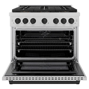 ZLINE Autograph Edition 36 in. 5.2 cu. ft. Paramount Dual Fuel Range with 6 Burner DuoPro™ Cooktop and Electric Convection Oven in Satin Stainless Steel and Matte Black Accents (PSDRSZ-36-MB)