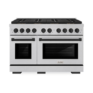 ZLINE Autograph Edition 48 in. 6.7 cu. ft. Paramount Dual Fuel Range with 8 Burner DuoPro™ Cooktop and Dual Ovens in Satin Stainless Steel and Matte Black Accents (PSDRSZ-48-MB)