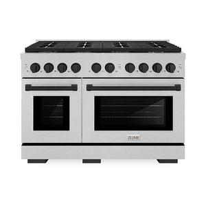 ZLINE Autograph Edition 48 in. 6.7 cu. ft. Paramount Dual Fuel Range with 8 Burner DuoPro™ Cooktop and Dual Ovens in Satin Stainless Steel and Matte Black Accents (PSDRSZ-48-MB)