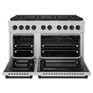 ZLINE Autograph Edition 48 in. 6.7 cu. ft. Paramount Dual Fuel Range with 8 Burner DuoPro™ Cooktop and Dual Ovens in Satin Stainless Steel and Matte Black Accents (PSDRSZ-48-MB)