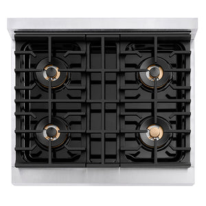 ZLINE Autograph Edition 30 in. 4.2 cu. ft. Paramount Dual Fuel Range with 4 Burner DuoPro™ Cooktop and Electric Convection Oven in Satin Stainless Steel with White Matte Door and Champagne Bronze Accents (PSDRSZ-WM-30-CB)