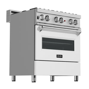 ZLINE 30 in. 4.0 cu. ft. Legacy Dual Fuel Range with 4 Burner Gas Cooktop and Electric Convection Oven in Satin Stainless Steel and White Matte Door (RAS-WM-30)