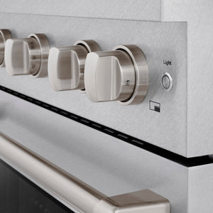 ZLINE 30 in. 4.2 cu. ft. Paramount Gas Range with 4 Burner Cooktop and Convection Gas Oven in Satin Stainless Steel (SGRS-30) knobs.