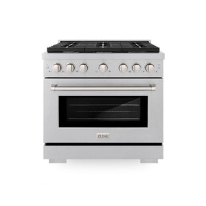 ZLINE 36 in. 5.2 cu. ft. Paramount Gas Range with Convection Gas Oven in Satin Stainless Steel with 6 Brass Burners (SGRS-BR-36) front.