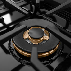 ZLINE 30 in. 4.2 cu. ft. Paramount Gas Range with 4 Burner DuoPro™ Cooktop and Convection Gas Oven in Satin Stainless Steel (PSGRS-30) close-up, DuoPro™ burner.