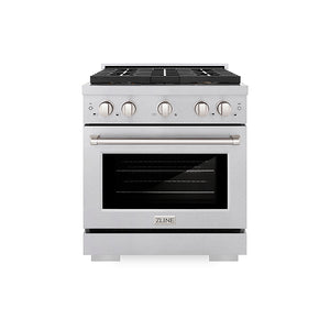 ZLINE 30 in. 4.2 cu. ft. Paramount Gas Range with 4 Burner DuoPro™ Cooktop and Convection Gas Oven in Satin Stainless Steel (PSGRS-30)