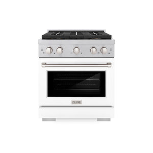 ZLINE 30 in. 4.2 cu. ft. Paramount Gas Range with 4 Burner DuoPro™ Cooktop and Convection Gas Oven in Satin Stainless Steel with White Matte Door (PSGRS-WM-30)