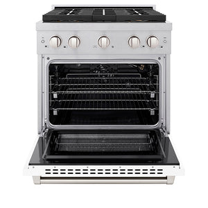 ZLINE 30 in. 4.2 cu. ft. Paramount Gas Range with 4 Burner DuoPro™ Cooktop and Convection Gas Oven in Satin Stainless Steel with White Matte Door (PSGRS-WM-30)