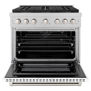 ZLINE 36 in. 5.2 cu. ft. Paramount Gas Range with 6 Burner DuoPro™ Cooktop and Convection Gas Oven in Satin Stainless Steel with White Matte Door (PSGRS-WM-36)