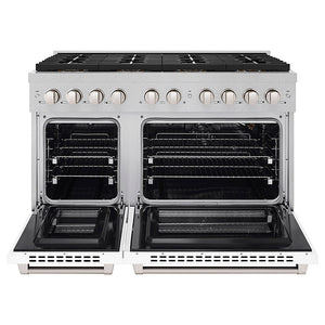 ZLINE 48 in. 6.7 cu. ft. Paramount Gas Range with 8 Burner DuoPro™ Cooktop and Dual Ovens in Satin Stainless Steel with White Matte Doors (PSGRS-WM-48)