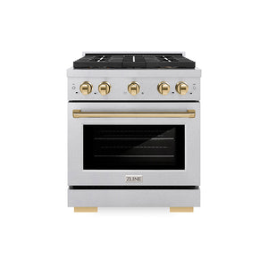 ZLINE Autograph Edition 30 in. 4.2 cu. ft. Paramount Gas Range with 4 Burner DuoPro™ Cooktop and Convection Gas Oven in Satin Stainless Steel and Polished Gold Accents (PSGRSZ-30-G)