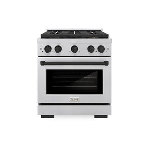 ZLINE Autograph Edition 30 in. 4.2 cu. ft. Paramount Gas Range with 4 Burner DuoPro™ Cooktop and Convection Gas Oven in Satin Stainless Steel and Matte Black Accents (PSGRSZ-30-MB)