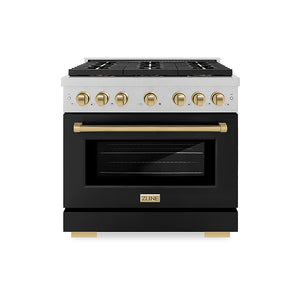 ZLINE Autograph Edition 36 in. 5.2 cu. ft. Paramount Dual Fuel Range with 6 Burner DuoPro™ Cooktop and Electric Convection Oven in Satin Stainless Steel with Black Matte Door and Champagne Bronze Accents (PSDRSZ-BLM36-CB)