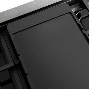 ZLINE Autograph Edition 48 in. 6.7 cu. ft. Paramount Gas Range with 8 Burner DuoPro™ Cooktop and Dual Ovens in Satin Stainless Steel with White Matte Doors and Polished Gold Accents (PSGRSZ-WM-48-G) reversible griddle flat side.