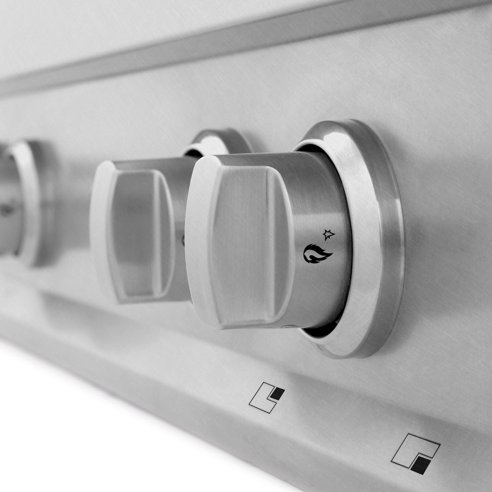 ZLINE 30 in. Legacy Gas Rangetop with 4 Burners and Porcelain Cooktop in Satin Stainless Steel (RTS-30) knobs.