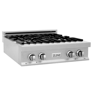 ZLINE 30 in. Legacy Gas Rangetop with 4 Burners and Porcelain Cooktop in Satin Stainless Steel (RTS-30) side.
