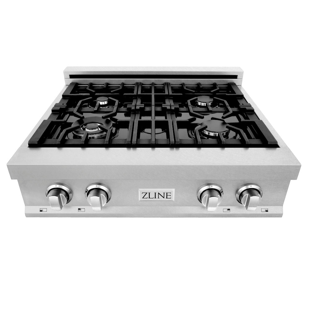 ZLINE 30 in. Legacy Gas Rangetop with 4 Burners and Porcelain Cooktop in Satin Stainless Steel (RTS-30) above.