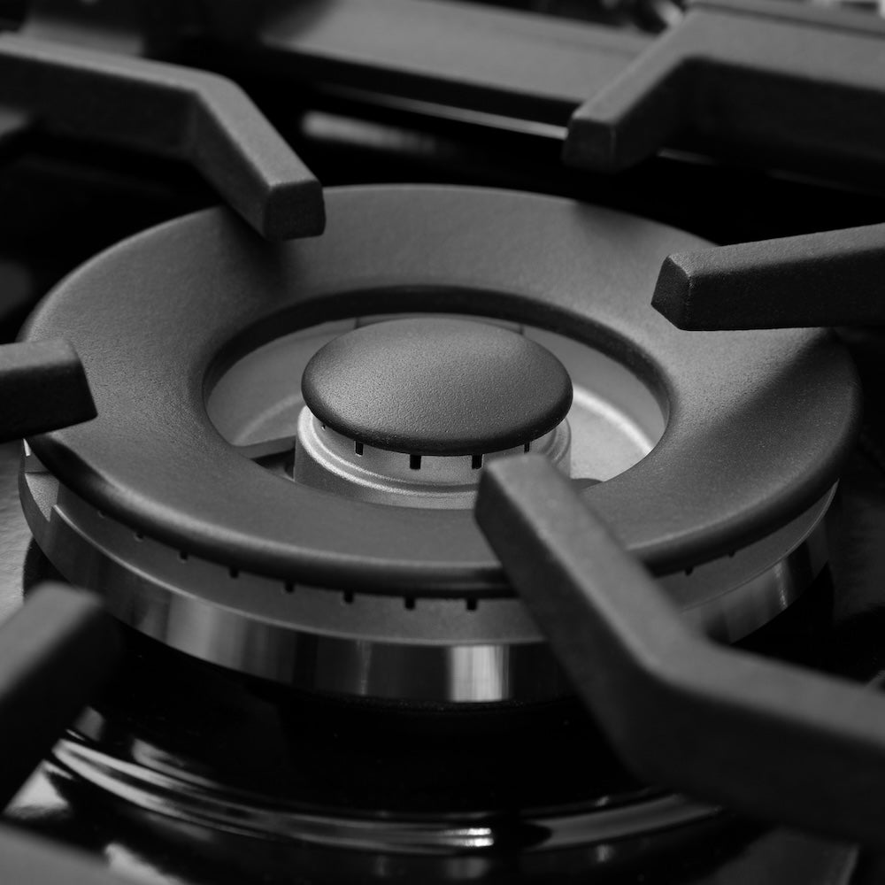 ZLINE 48 in. Legacy Gas Rangetop with 7 Burners and Porcelain Cooktop in Satin Stainless Steel (RTS-48) cast iron grates and burner.