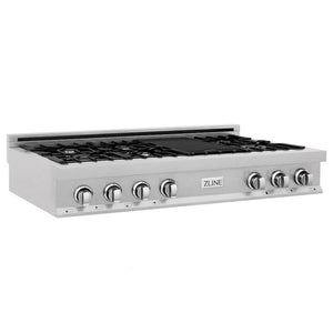 ZLINE 48 in. Legacy Gas Rangetop with 7 Burners and Porcelain Cooktop in Satin Stainless Steel (RTS-48) side.