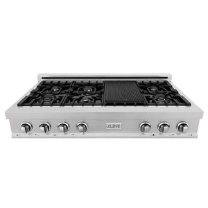 ZLINE 48 in. Legacy Gas Rangetop with 7 Burners and Porcelain Cooktop in Satin Stainless Steel (RTS-48) above.
