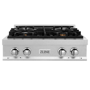 ZLINE 30 in. Legacy Gas Rangetop with 4 Brass Burners and Porcelain Cooktop in Satin Stainless Steel (RTS-BR-30) front.