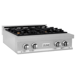 ZLINE 30 in. Legacy Gas Rangetop with 4 Brass Burners and Porcelain Cooktop in Satin Stainless Steel (RTS-BR-30) side.