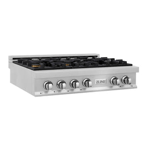ZLINE 36 in. Legacy Gas Rangetop with 6 Brass Burners and Porcelain Cooktop in Satin Stainless Steel (RTS-BR-36)
