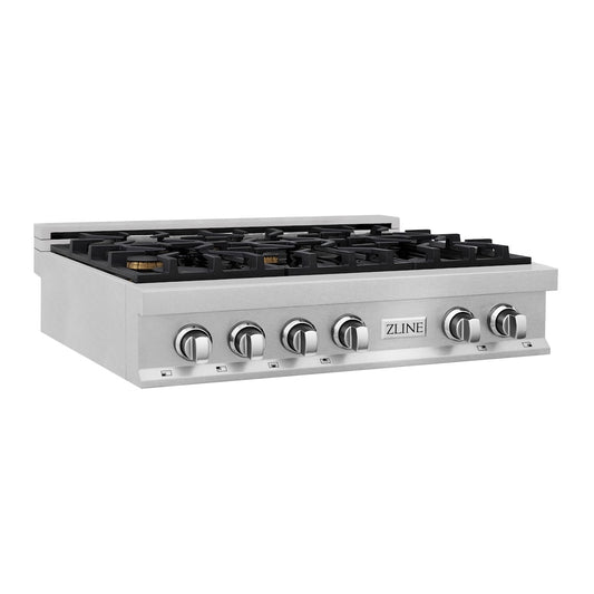 ZLINE 36 in. Legacy Gas Rangetop with 6 Brass Burners and Porcelain Cooktop in Satin Stainless Steel (RTS-BR-36)